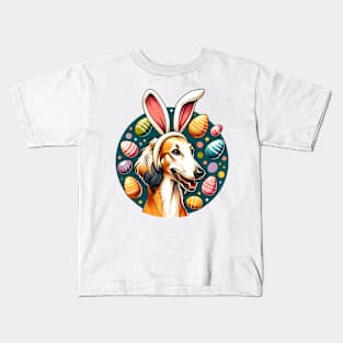 Saluki with Bunny Ears Celebrates Easter Delightfully Kids T-Shirt